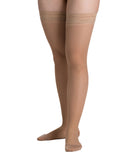 EvoNation Everyday Sheer 15-20 mmHg Thigh High w/ Lace Top Band, Beige, Front View