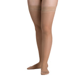 EvoNation Everyday Sheer 8-15 mmHg Thigh High w/ Lace Top Band, Beige, Front View